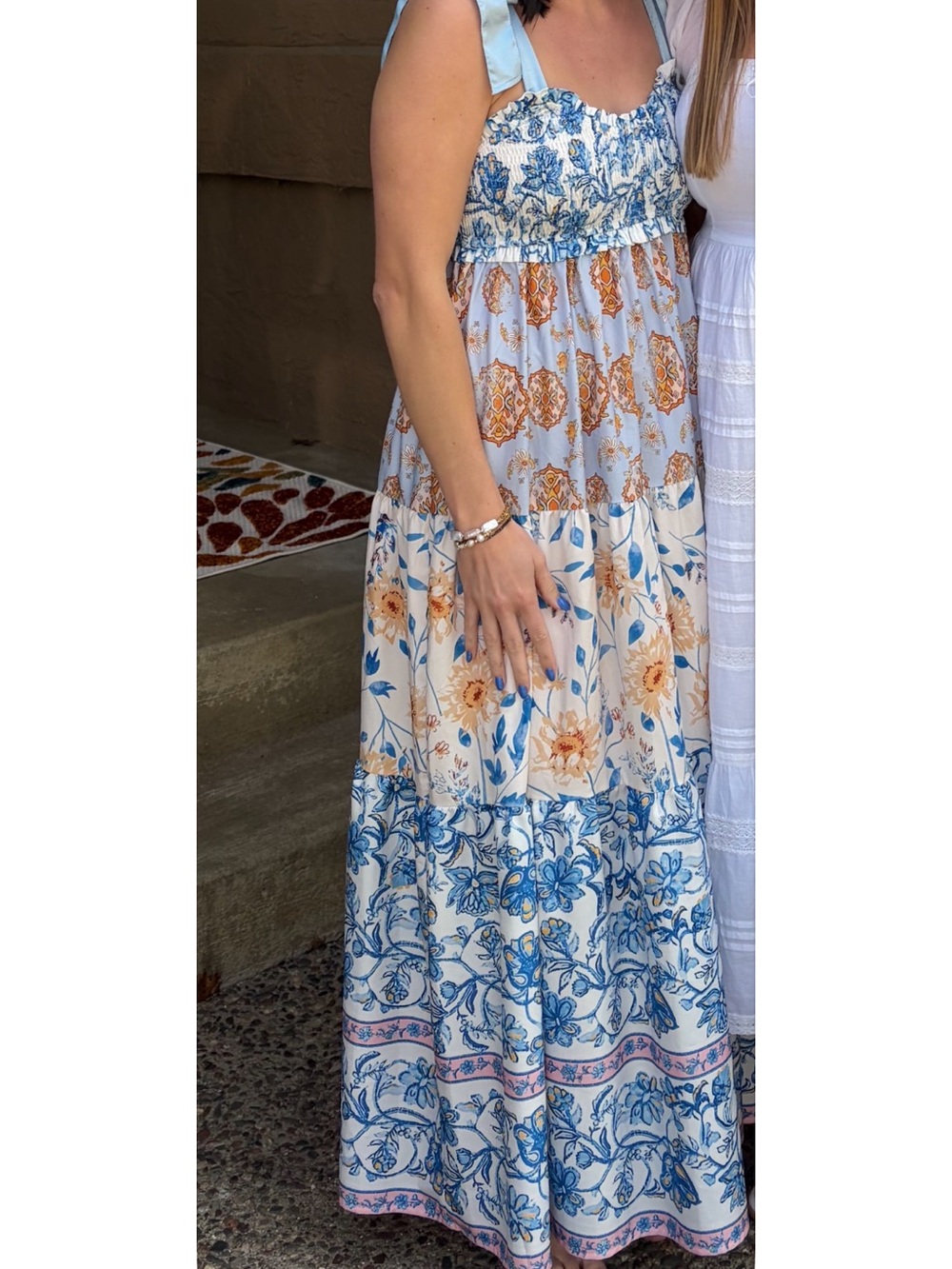 Boho Floral Tiered Maxi Dress - Shoulder Tie Straps